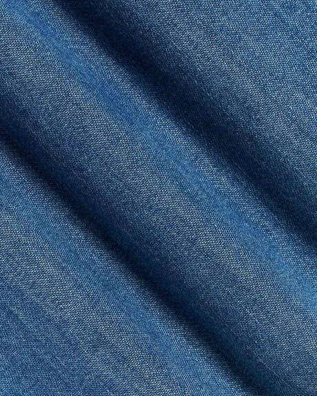 Short-Sleeve Buttoned-Down Denim Blouse