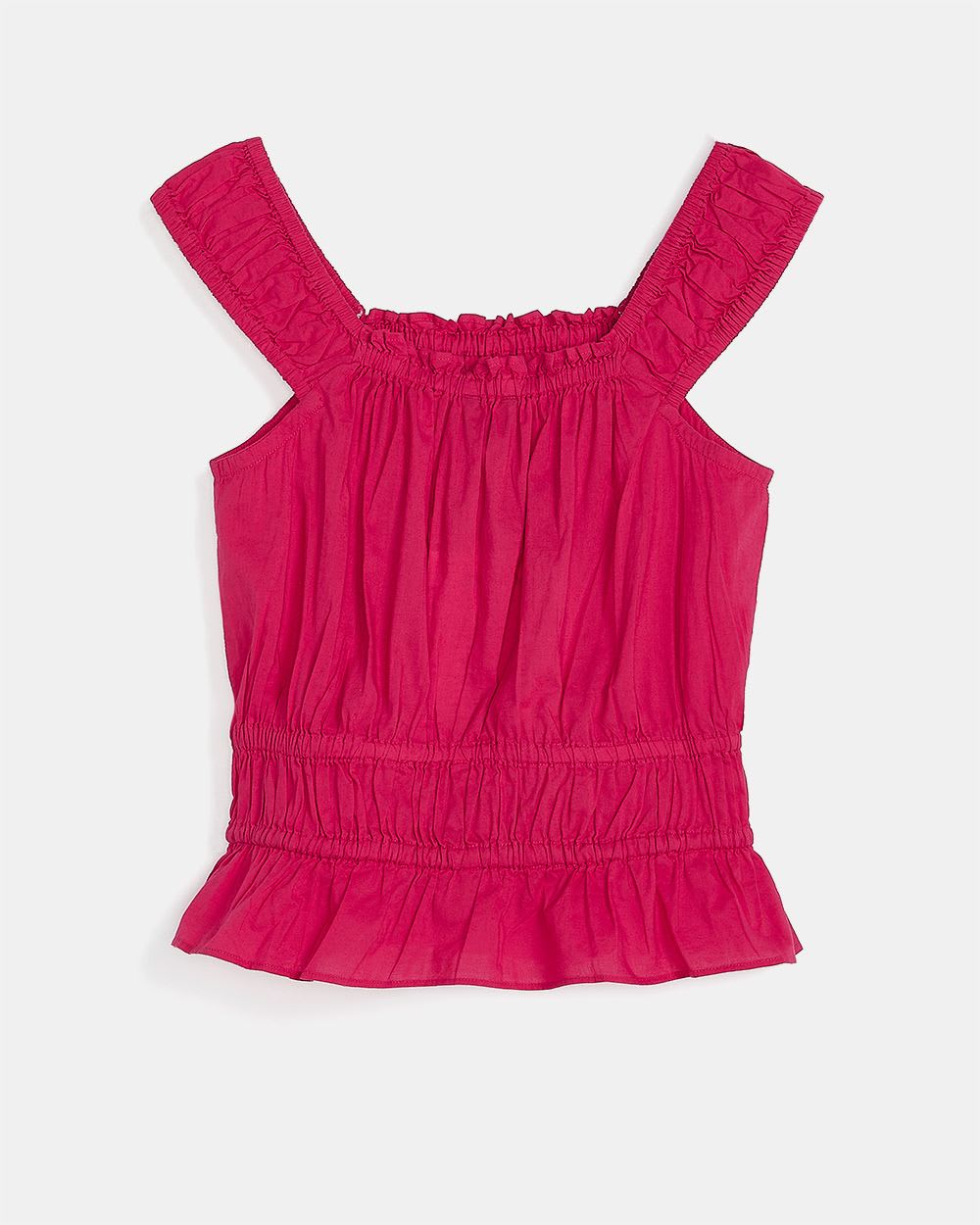 Cotton Voile Sleeveless Cami with Ruffled Straps and Hem