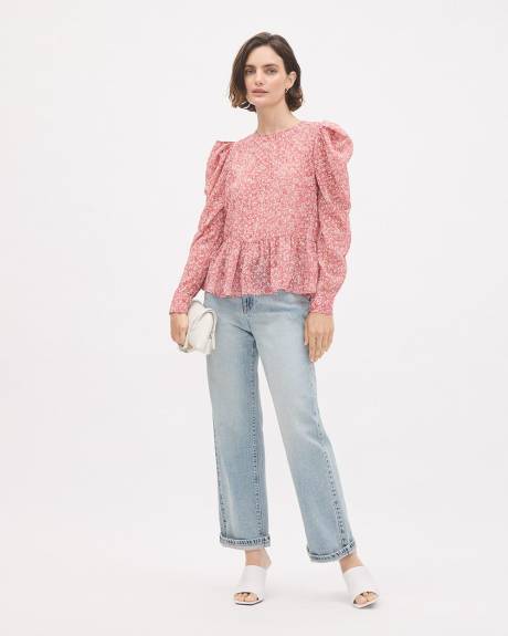 Floral Long-Sleeve Peplum Blouse