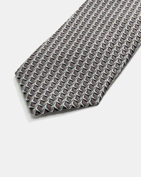 Skinny Beige Tie with Brown Micro Pattern