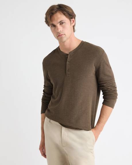 Long-Sleeve Henley Waffled Tee