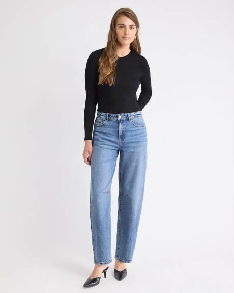 T-Shirt Côtelé à Manches Longues et Col V