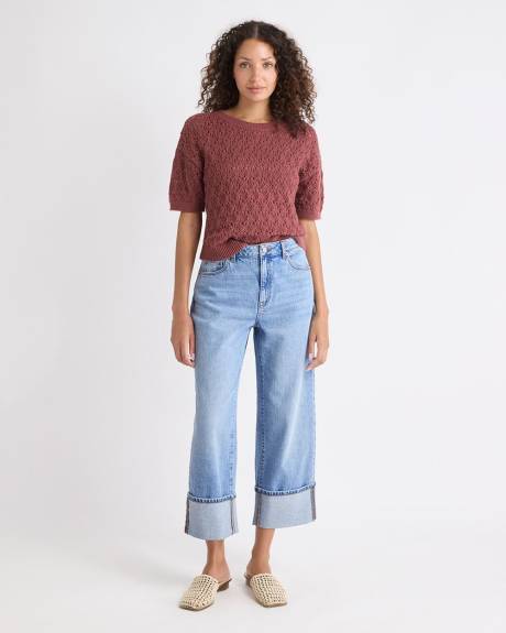Jeans à Délavé Moyen à Taille Très Haute et Jambe Droite avec Ourlets Roulés