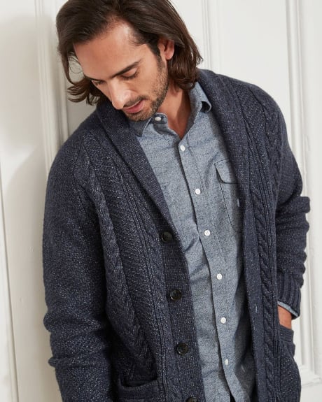 Solid Cardigan with Fancy Stitches