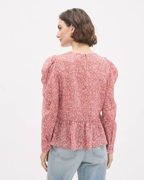 Floral Long-Sleeve Peplum Blouse