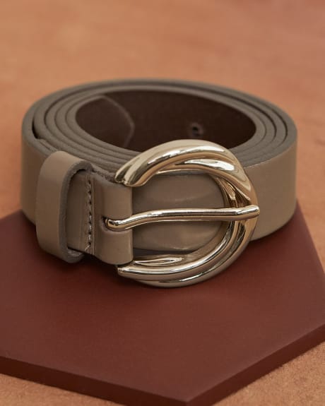 Leather Belt with Round Buckle