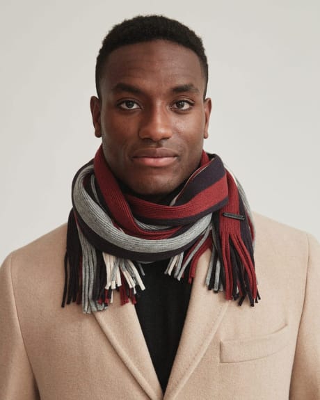 Knit Scarf with Large Red and Beige Stripes