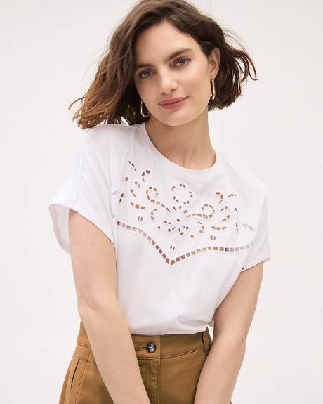 Haut &agrave; Manches Tr&egrave;s Courtes et Col Rond avec Motif &agrave; Oeillets