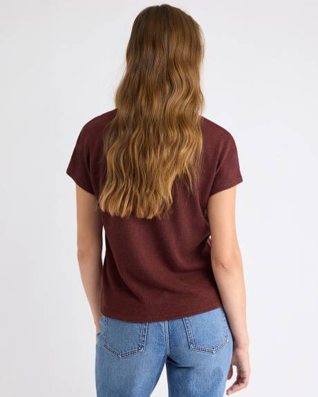 Haut en Tricot Bouclé à Col Rond et Manches Très Courtes