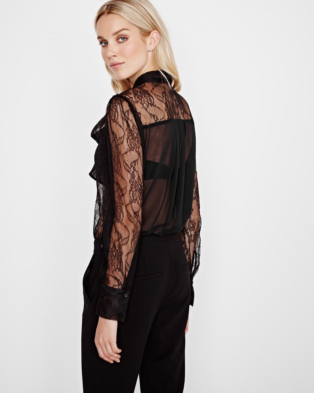 Lace blouse with detachable bow | RW&CO.