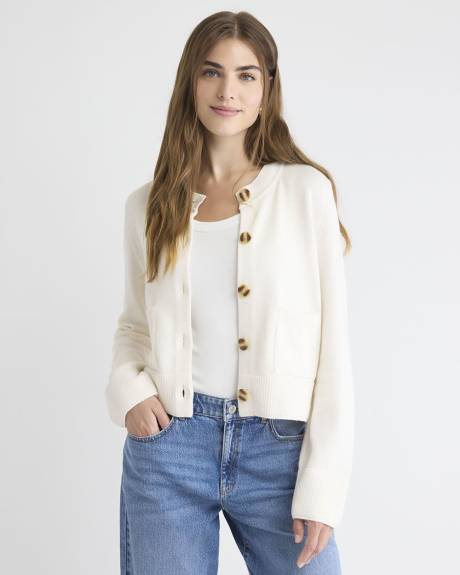 Cropped Boxy Merino-Blend Cardigan with Pockets