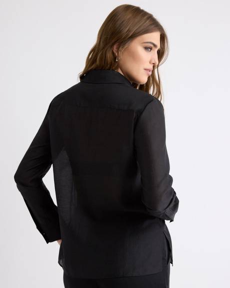 Long-Sleeve Buttoned-Down Blouse with Rhinestones