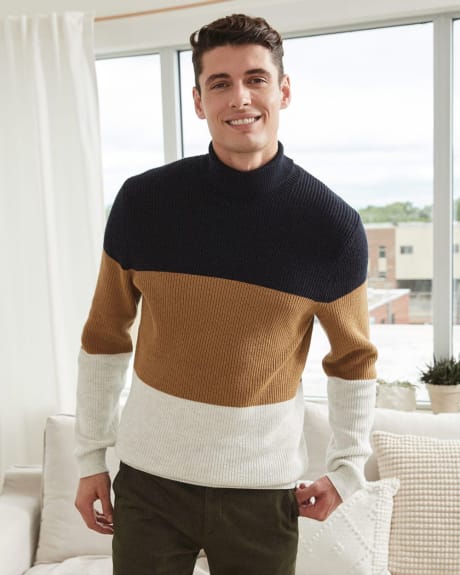 Colour Block Textured Turtleneck Sweater