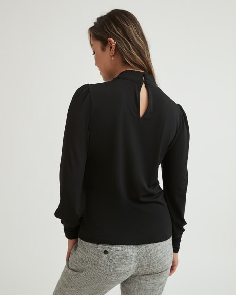 Knit Crepe Mock-Neck Long Puffy Sleeve Top