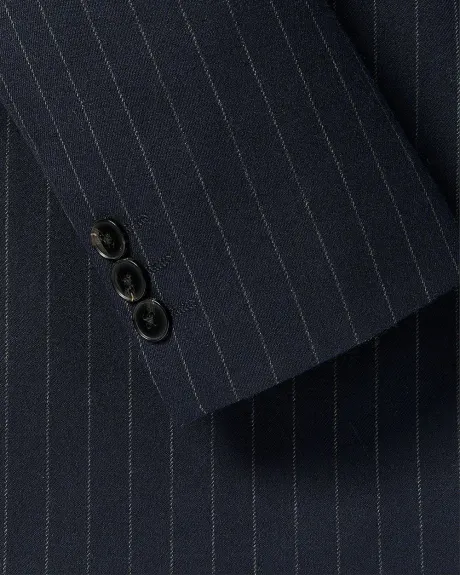 Gender-Neutral Navy Pinstriped Belted Blazer