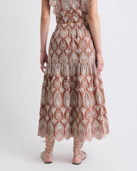 A-Line Midi Skirt with Boho Embroideries