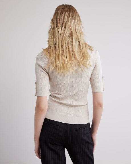 Elbow-Sleeve Bodycon Sweater with Fancy Stitches