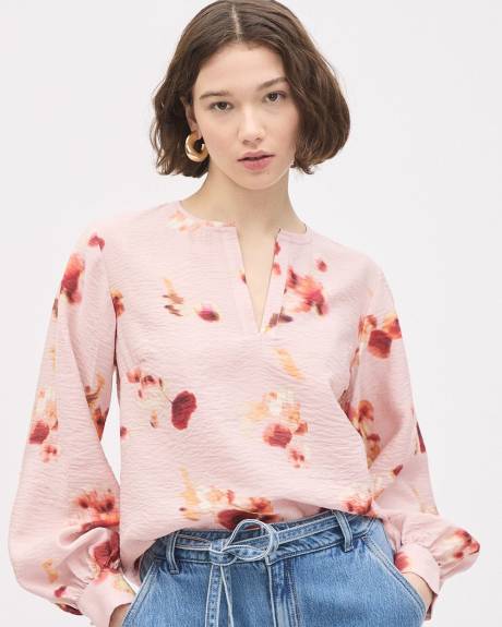 Easy-Care Blouse with Long Puffy Sleeves