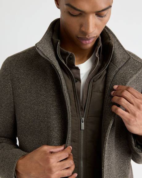 Classic Mock-Neck Heathered-Wool Coat with Dickey