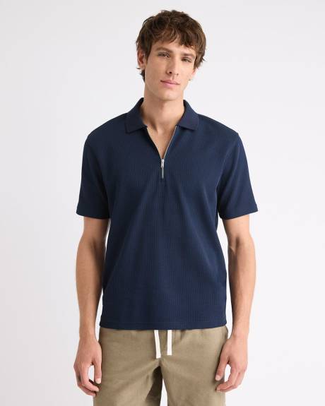 Short-Sleeve Ribbed Half-Zip Polo