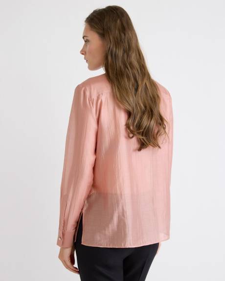 Long-Sleeve Buttoned-Down Blouse with Rhinestones
