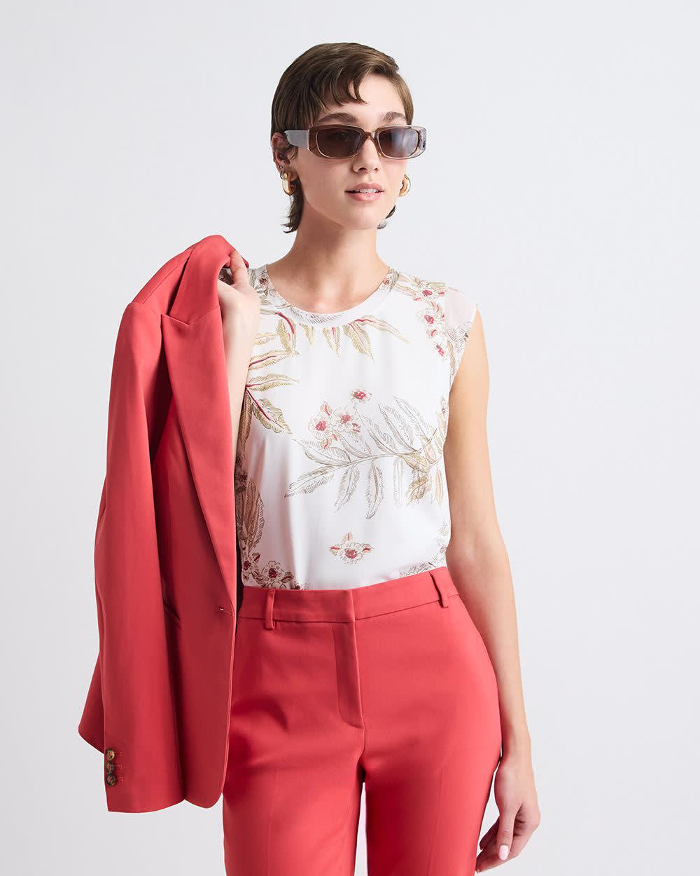 Cap-Sleeve Crew-Neck Blouse