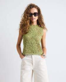 Sleeveless Crew-Neck Crochet Top