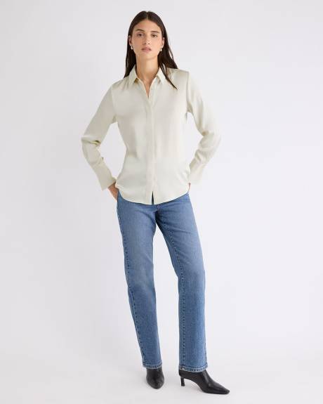 Satin Long-Sleeve Buttoned-Down Blouse