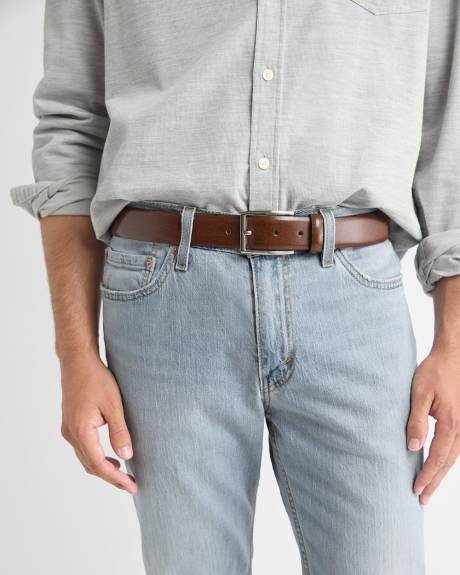 Brown Textured Leather Belt with Square Buckle