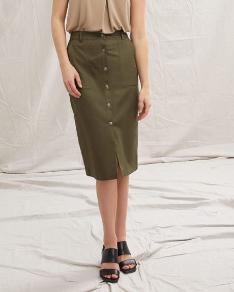Cotton and Linen High-Waisted Midi Skirt