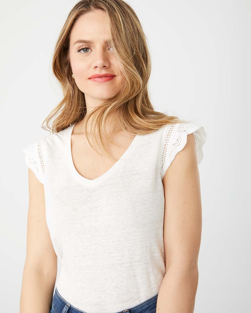 Crocheted sleeve linen tshirt RW&CO.