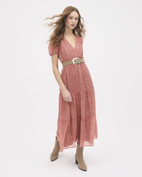 Short-Sleeve Chiffon Maxi Dress