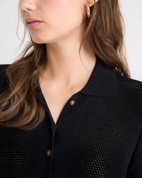 Cardigan à Col Polo et Ourlet à Volants