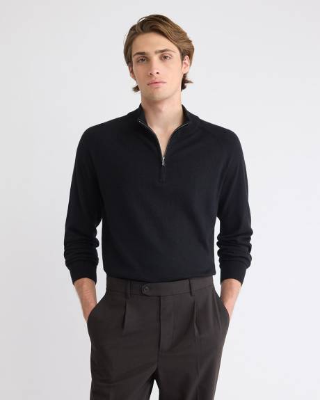 Long-Sleeve Half-Zip Mock-Neck Sweater