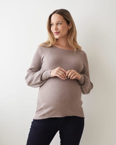 Ribbed Bodycon Boat-Neck Sweater - Thyme Maternity
