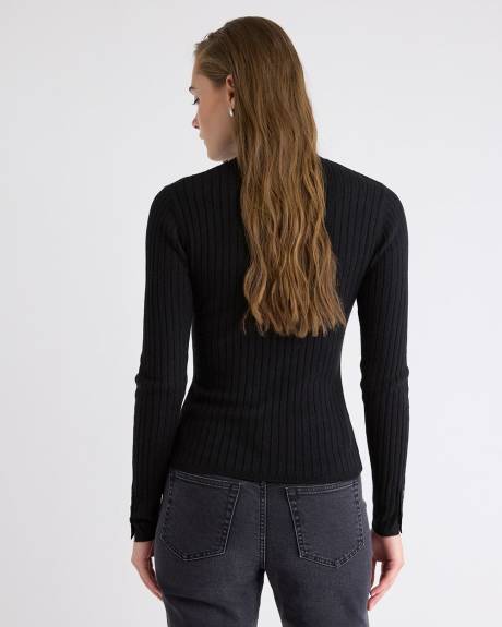 Mock-Neck Sweater with Buttons on Sleeves