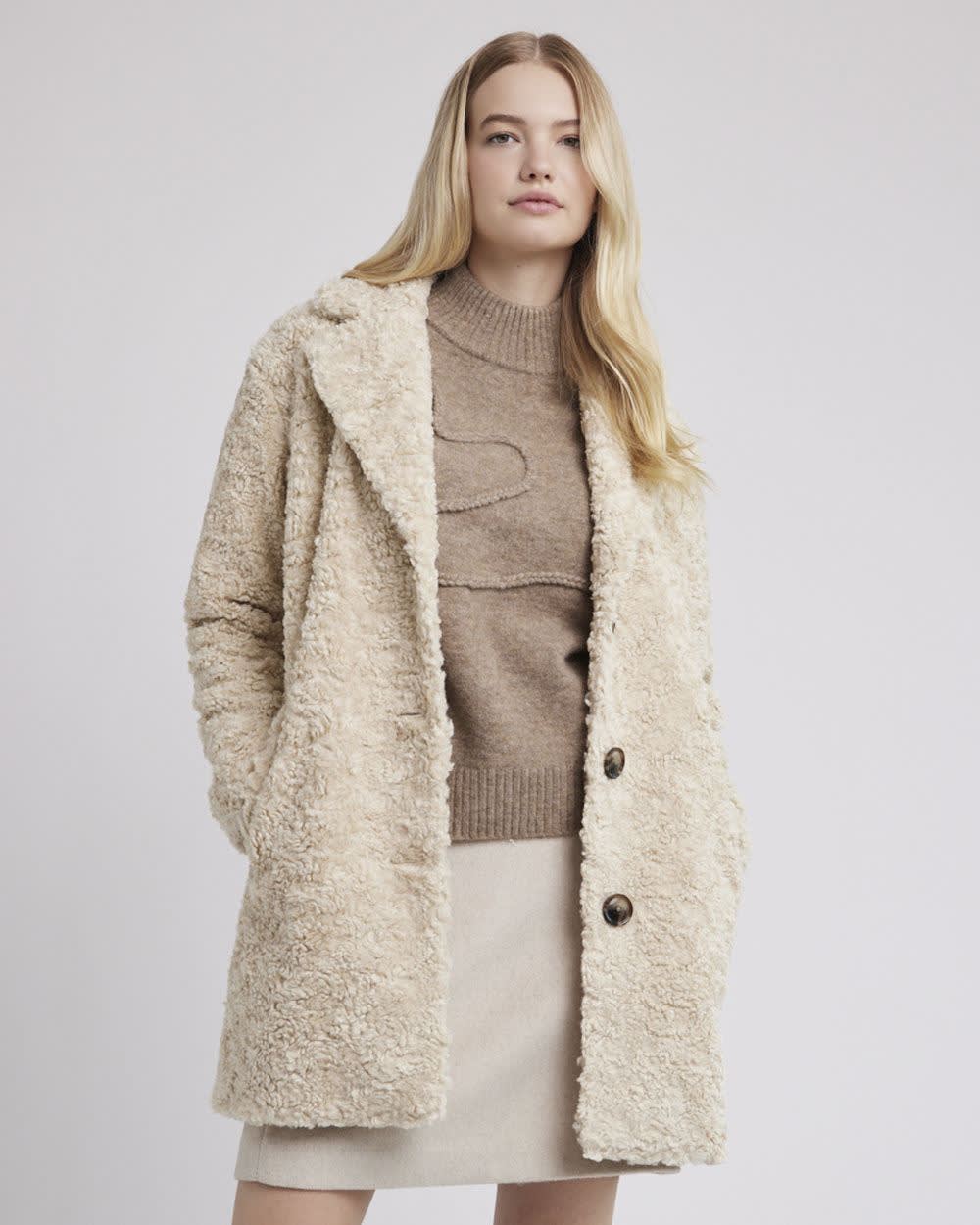 Relaxed-Fit Three-Button Teddy Coat | RW&CO.