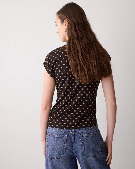 Haut &agrave; Manches Tr&egrave;s Courtes &agrave; Col Montant Drap&eacute; &agrave; D&eacute;tail Crois&eacute;