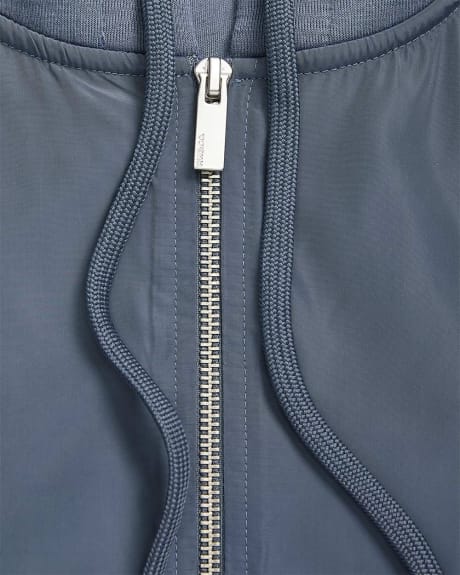 Blue Heavy Knit Hoodie Sweatshirt with Nylon Inserts