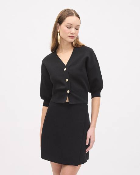 Elbow-Sleeve Buttoned-Down Cardigan