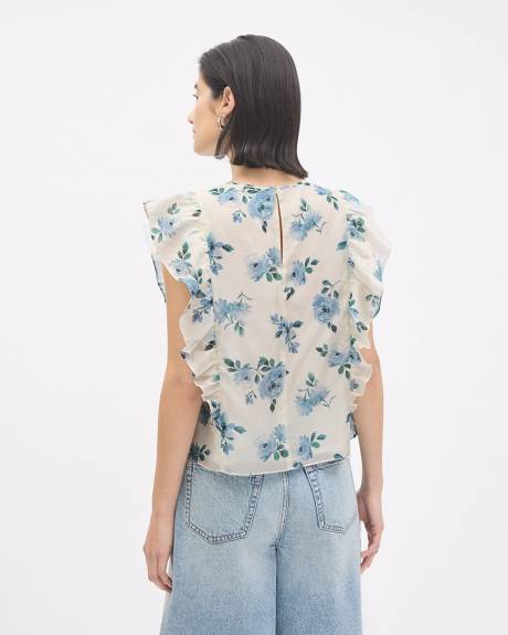 Sleeveless Blouse with Ruffles at Shoulders