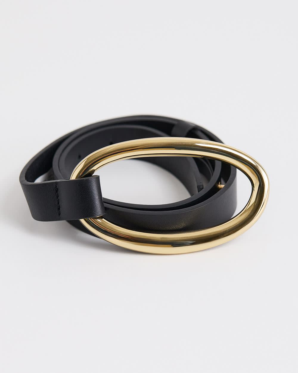 Thin Leather Belt with Oval Buckle