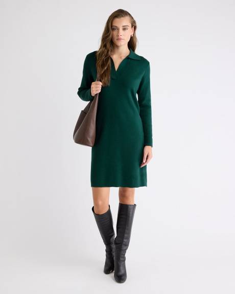 Long-Sleeve Johnny-Collar Mini Sweater Dress