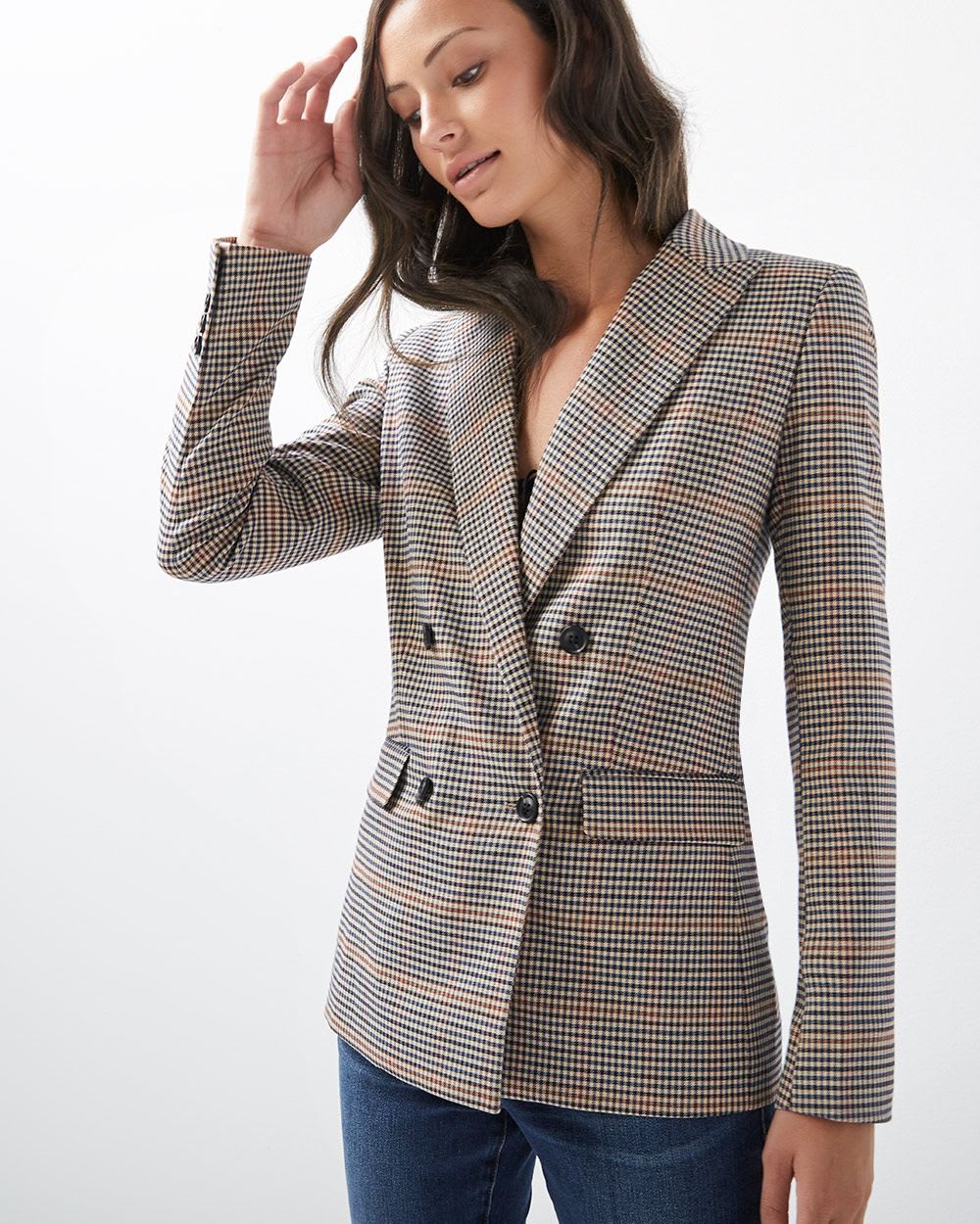 Double-breasted Gingham Everyday Stretch blazer | RW&CO.