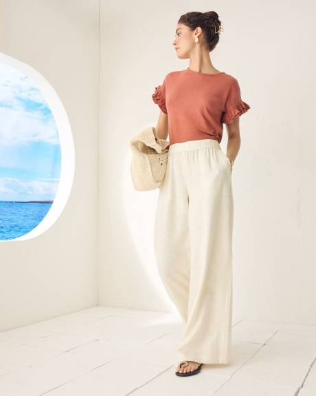 Haut &agrave; Manches Tr&egrave;s Courtes &agrave; Volants et Col Rond