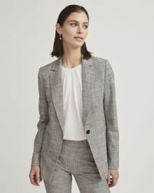 Grey Tweed One-Button Long Blazer