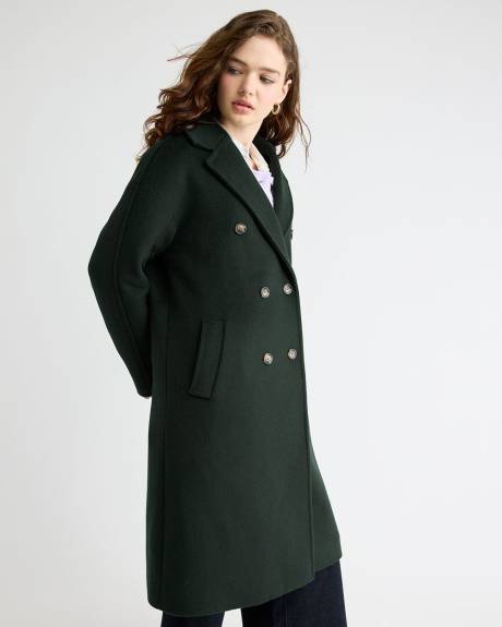 Manteau Long à Boutonnage Double en Mélange de Laine