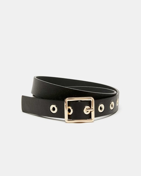 Black Leather Belt with Golden Details