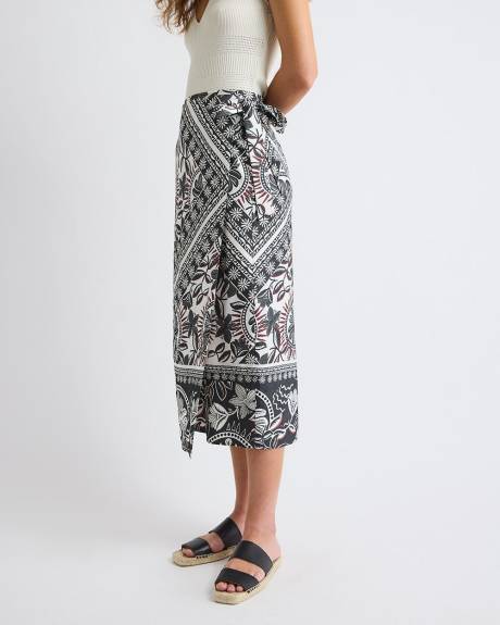 Twill High-Rise Wrap Midi Skirt