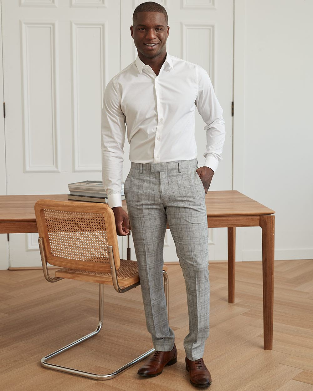Slim Fit Textured Check Grey Suit Pant